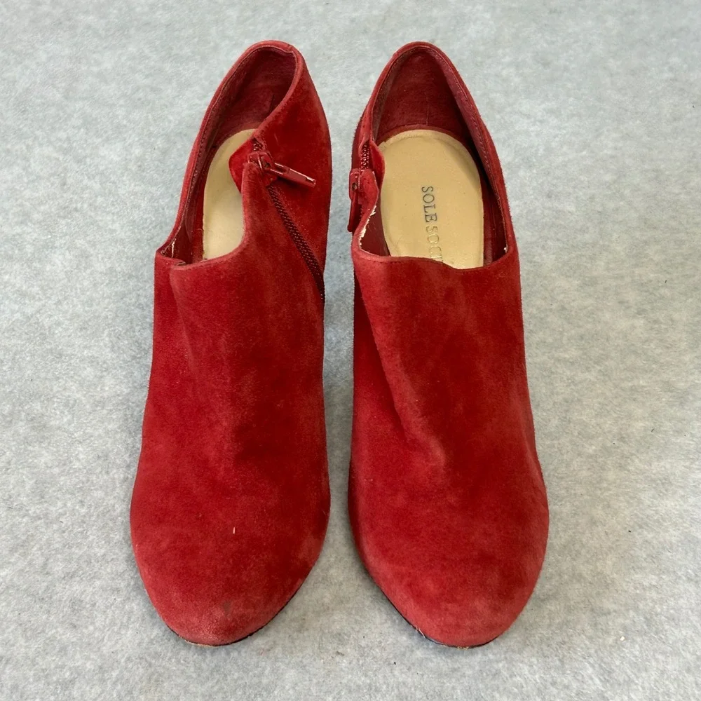 Red Suede Ankle Booties Heels‎ Stiletto Heel Pointed Toe Party Shoes Womens 7.5